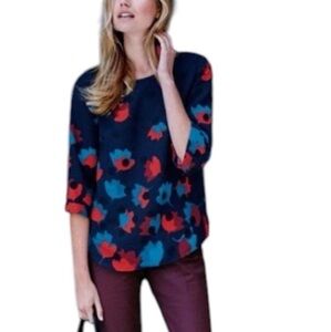Boden Rachel bell sleeve round neck blue and red floral print 3/4 sleeve…